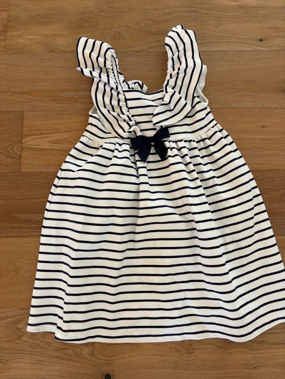 Janie and Jack size 8 White Dress with Navy Stripes and Bow, nautical